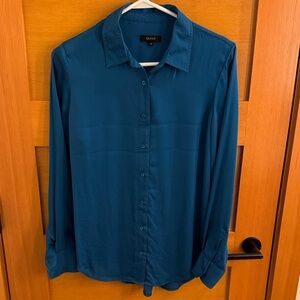Quince Women’s washable silk green Teal Button Down Shirt